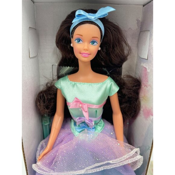 Spring Tea Party Barbie Doll Brunette Hair Blue Eyes NIB - Picture 4 of 10